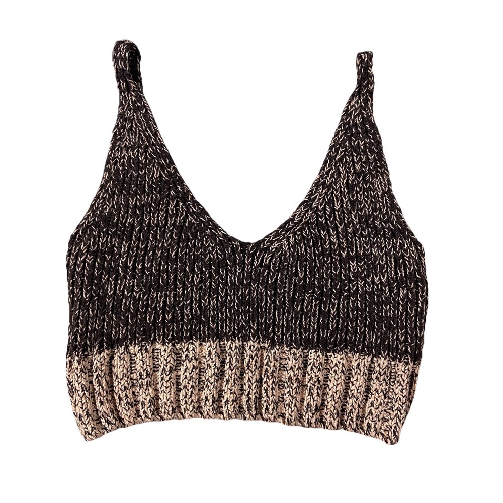 Free People Here All Day Chunky Knit Brami Crop Top Brown Pink Women's XS Boho